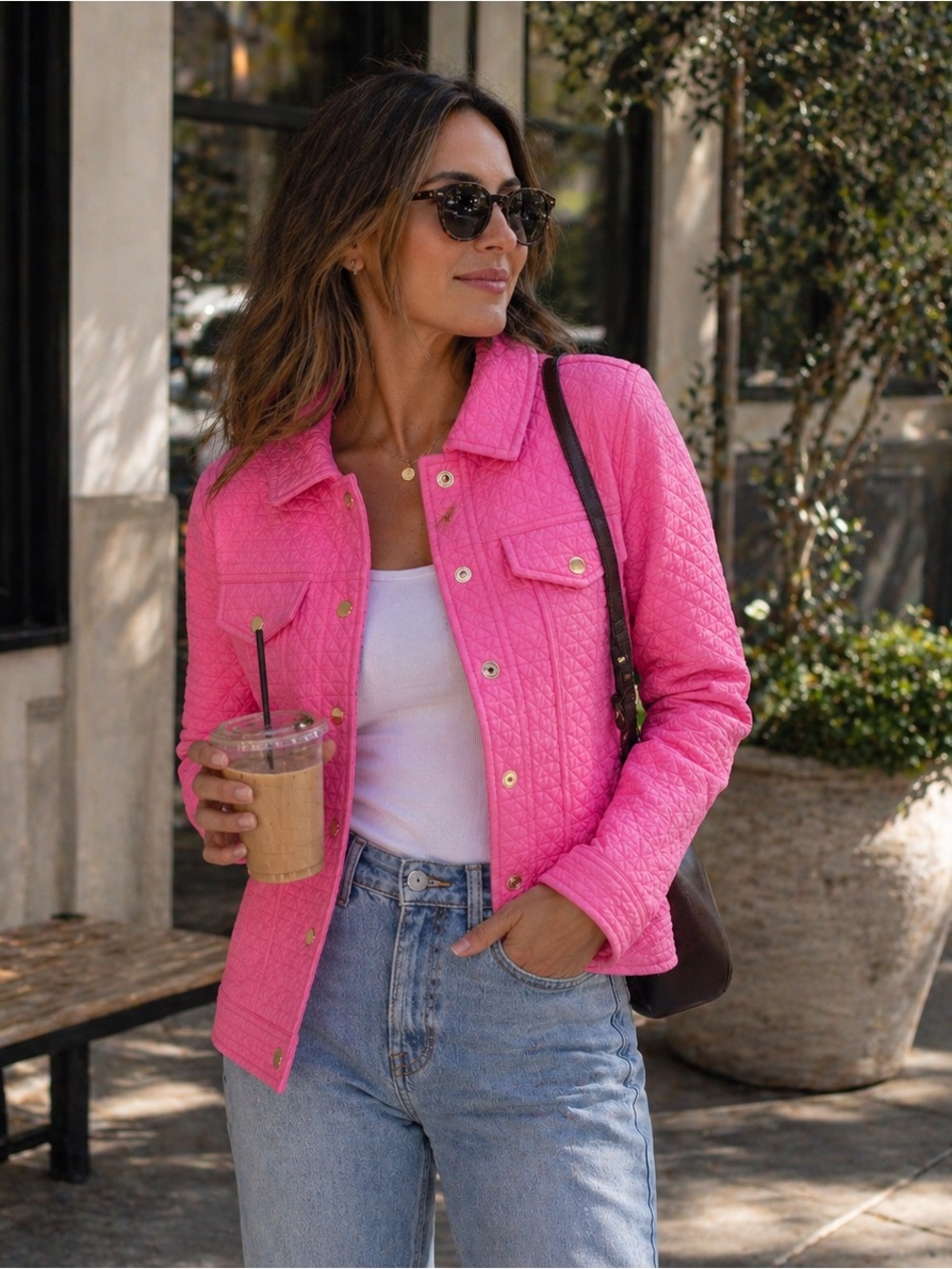 Isaac Mizrahi Live! Pink Quilted Jacket XXS Gold Button Lightweight Structured